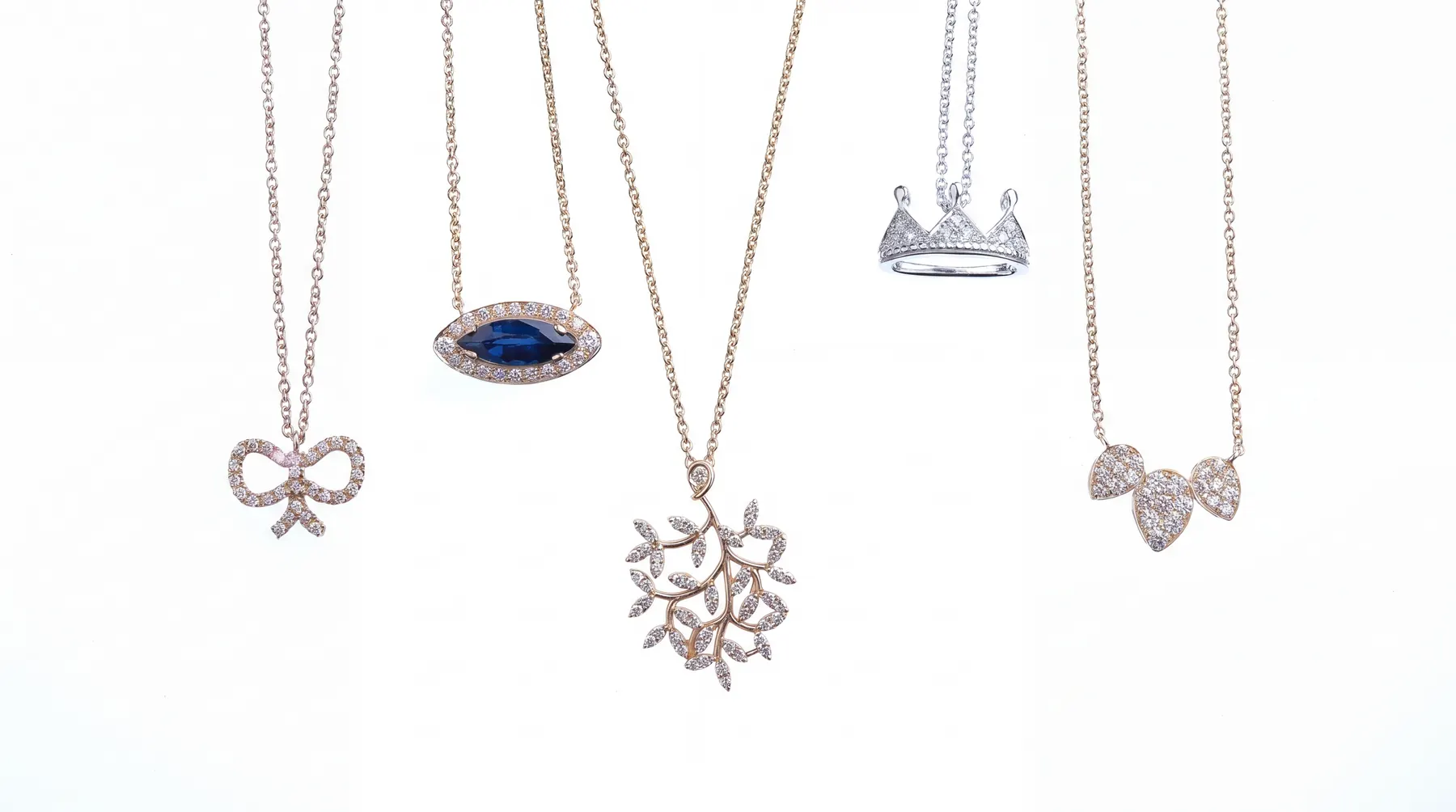Diamond and sapphire necklaces with a crown ring — jewelry catalogue photography, Lebanon