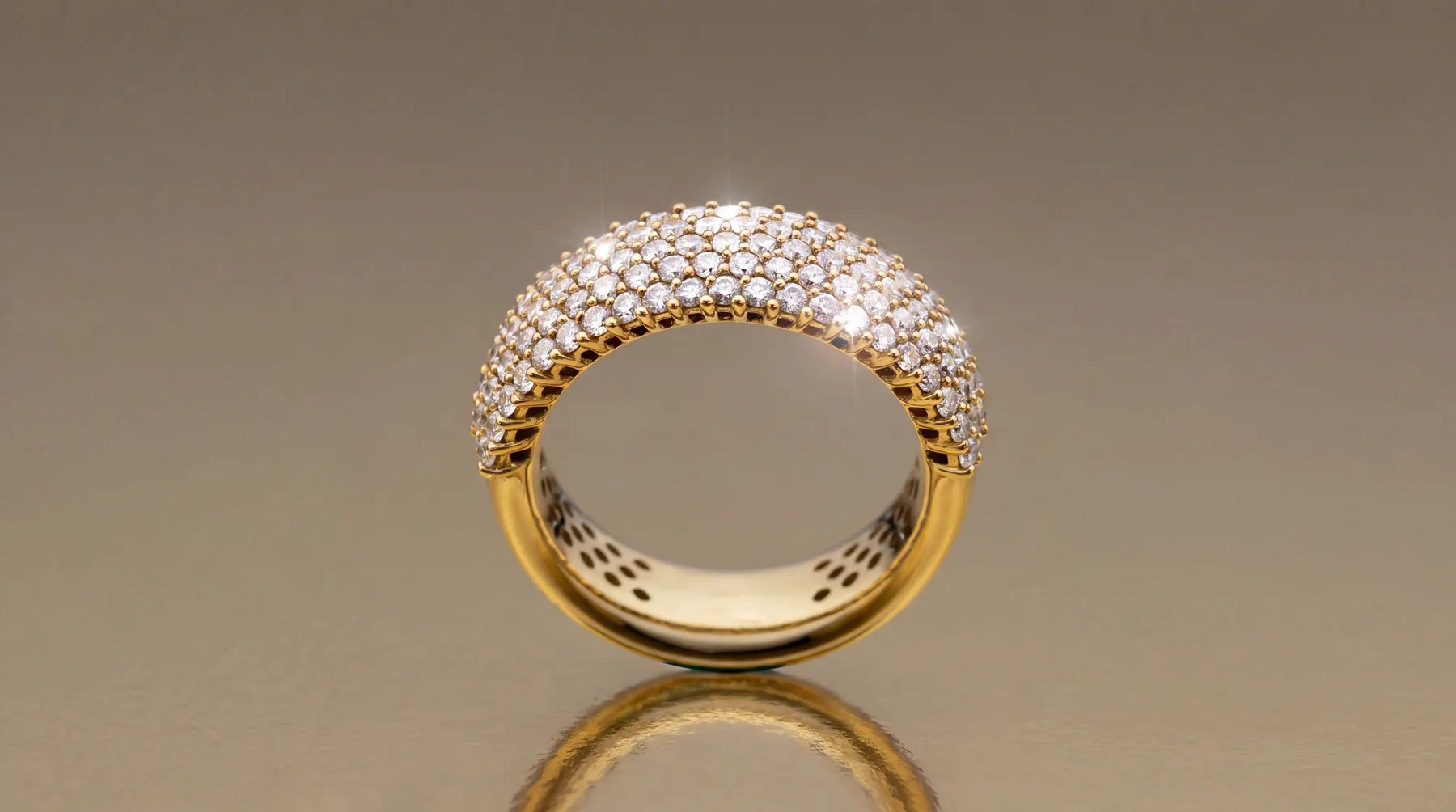 Pavé diamond dome ring with reflection — luxury jewelry photography, Beirut